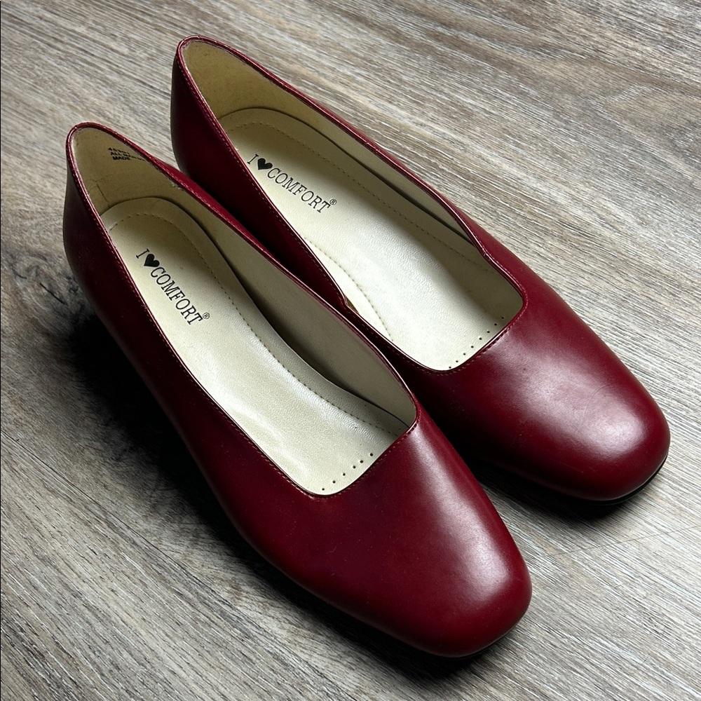 I Love Comfort Red Leather-Look Flats – Size 9M